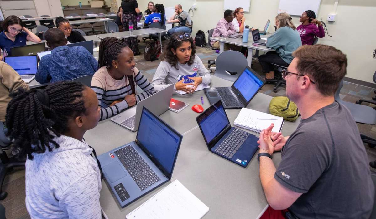 Graduate students in a classroom